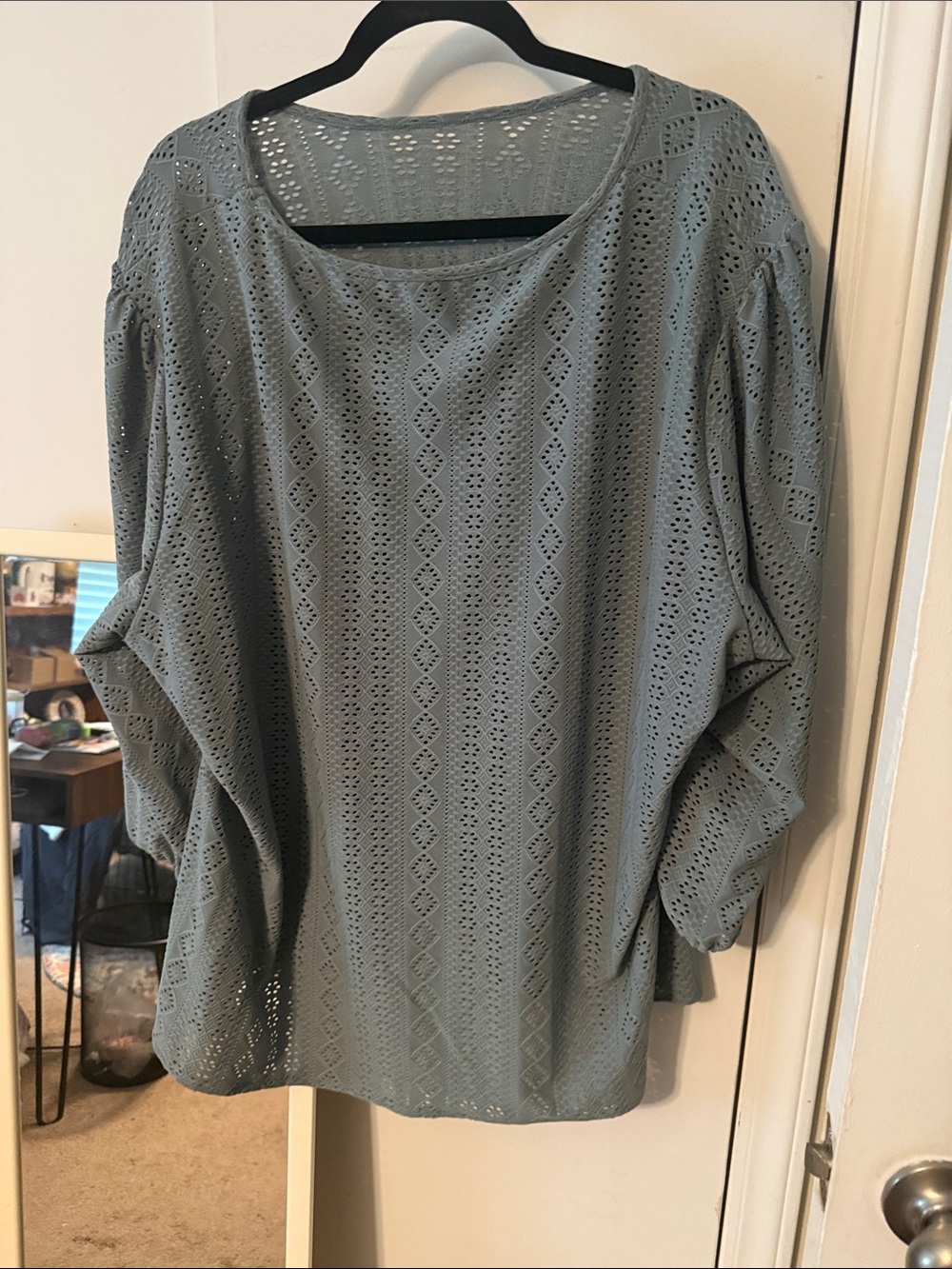 SHEIN Blue Eyelet Peasant Top with Balloon Sleeves